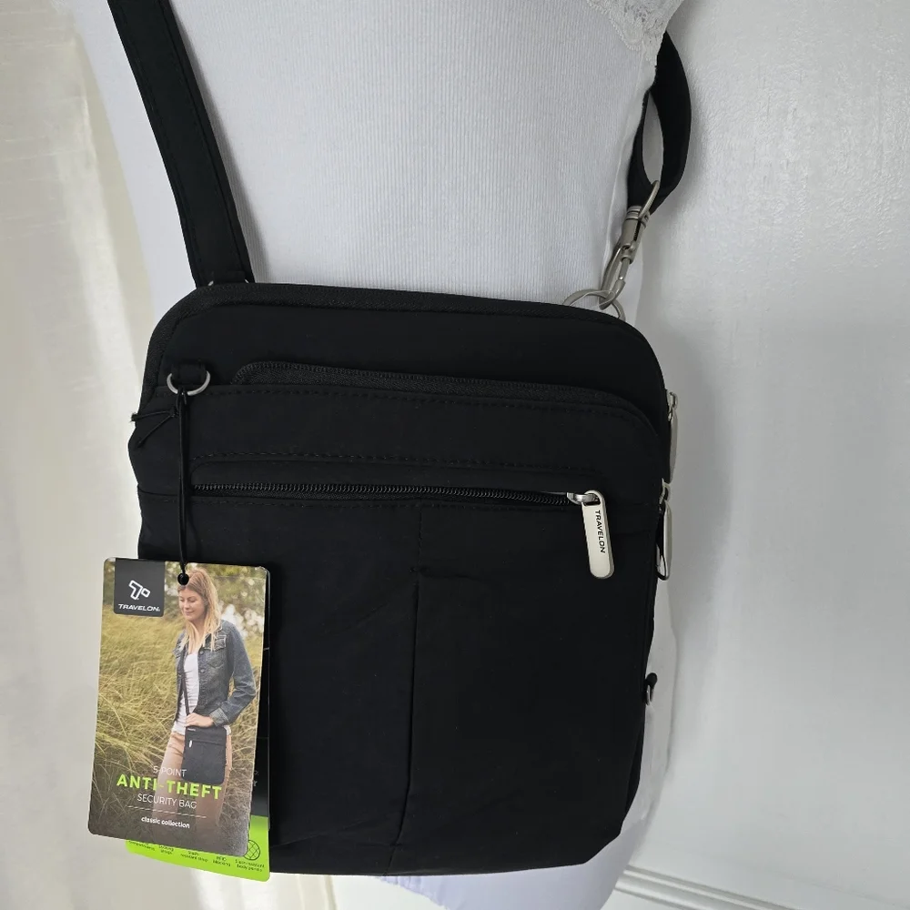 Travelon Anti-Theft Security Shoulder Crossbody Bag Slim Classic Black Travel - Picture 4 of 13